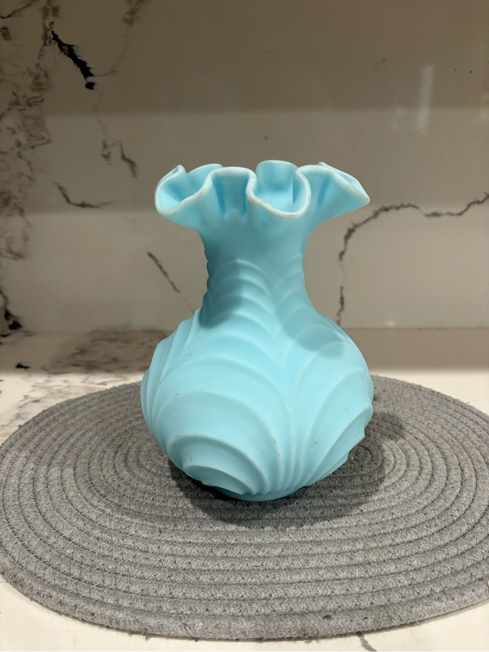 Fenton Light Blue Ruffled Art Glass Vase